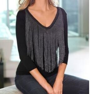 Elegant Black Shimmer Fringe Sweater